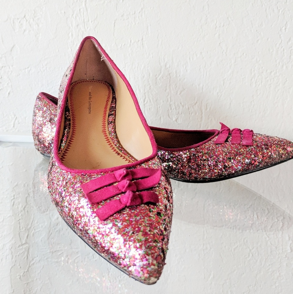 Anthropologie Pink Glitter Flats